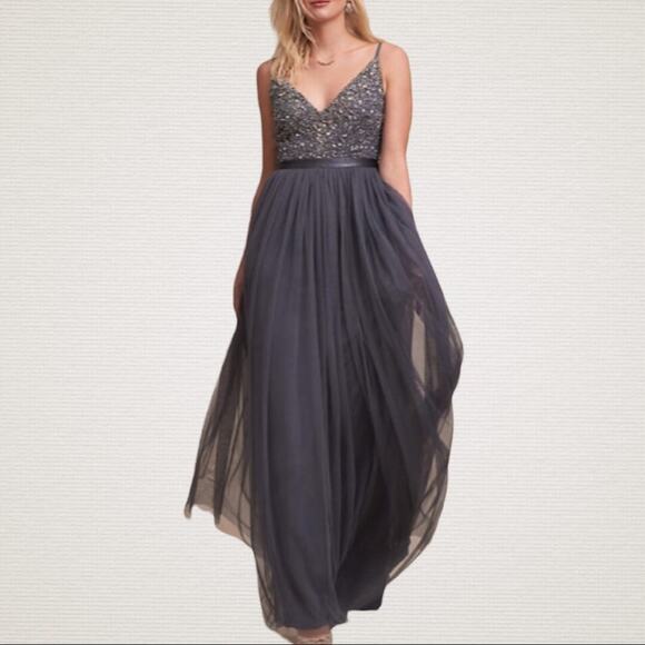 BHLDN Avery Bridesmaid Dress Womens Sz 0 Hydrangea Fairy Sequined Formal Whimsy - Picture 2 of 16